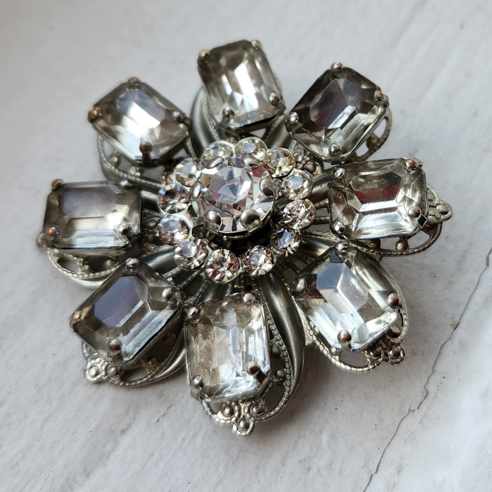 Elegant Silver Crystal Brooch